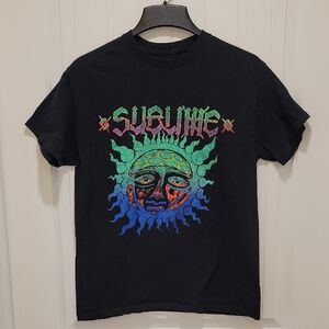 Sublime Black Band Tee with Colorful Sun Graphic Size Medium